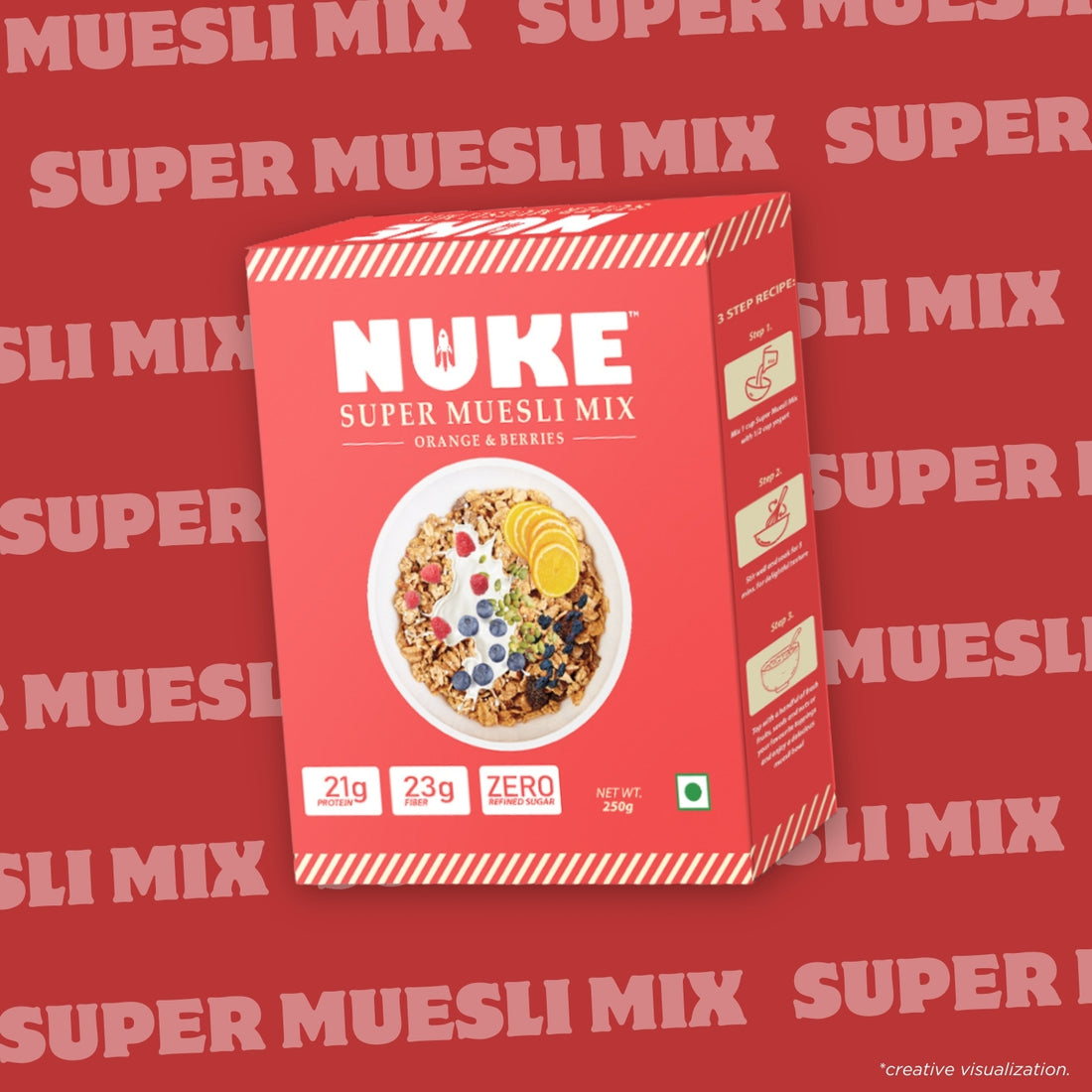 NUKE Super Orange & Berries Muesli Mix | 21g Protein | 23g Fiber | Zero Refined Sugar
