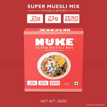 NUKE Super Orange & Berries Muesli Mix | 21g Protein | 23g Fiber | Zero Refined Sugar