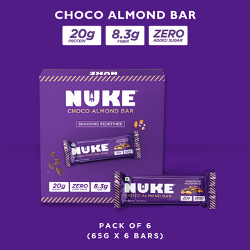 NUKE Choco Almond Bar (65g Each) | 20g Protein | 8.3g Fiber | Zero Added Sugar