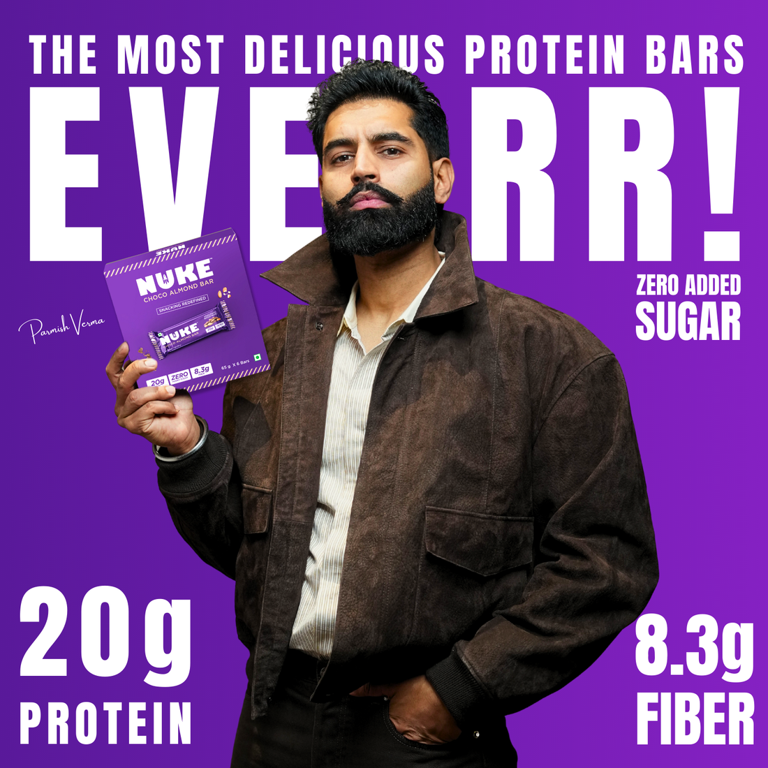 NUKE Choco Almond Bar (65g Each) | 20g Protein | 8.3g Fiber | Zero Added Sugar