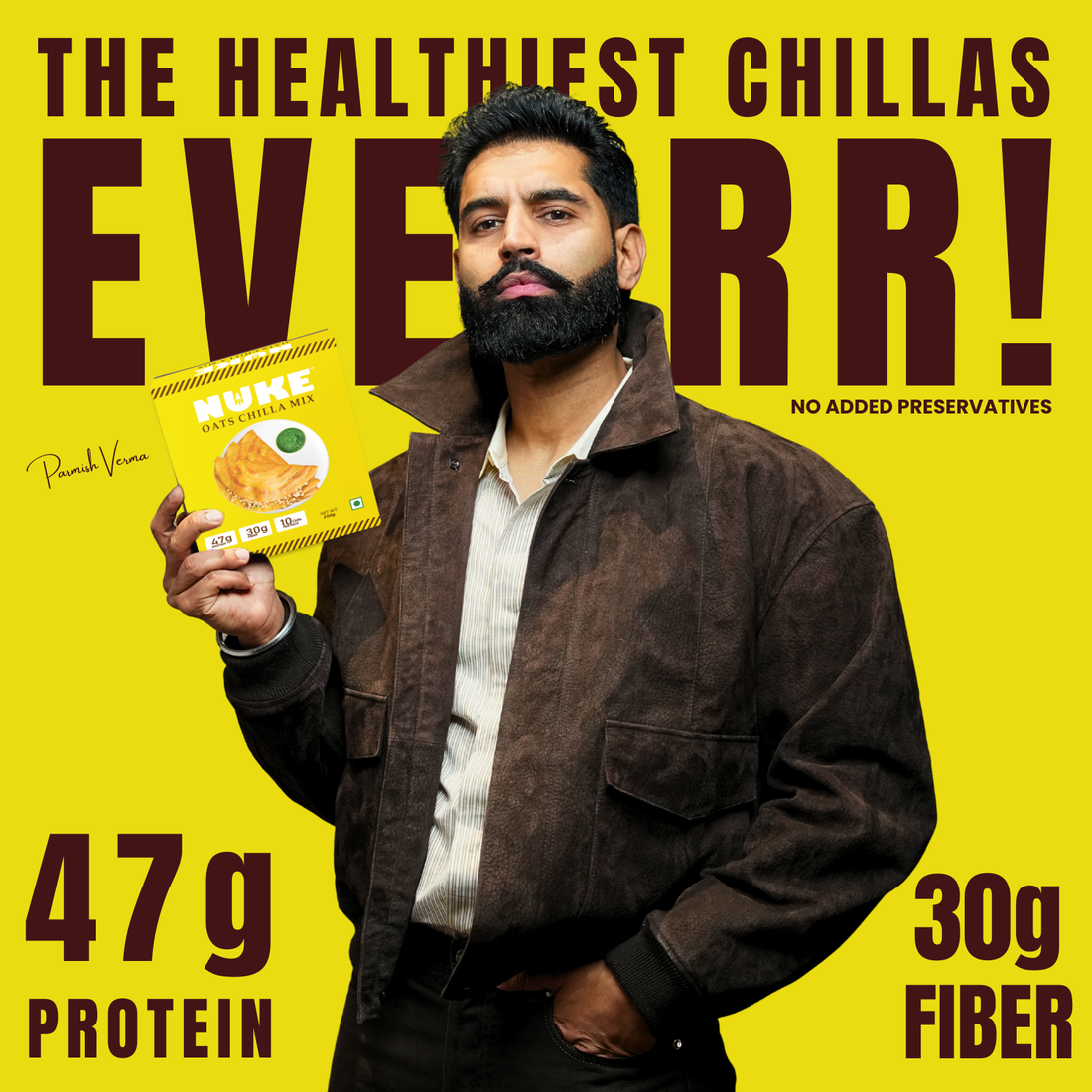 NUKE Oats Chilla Mix | 47g Protein | 30g Fiber | 10 Chilla Per Pack